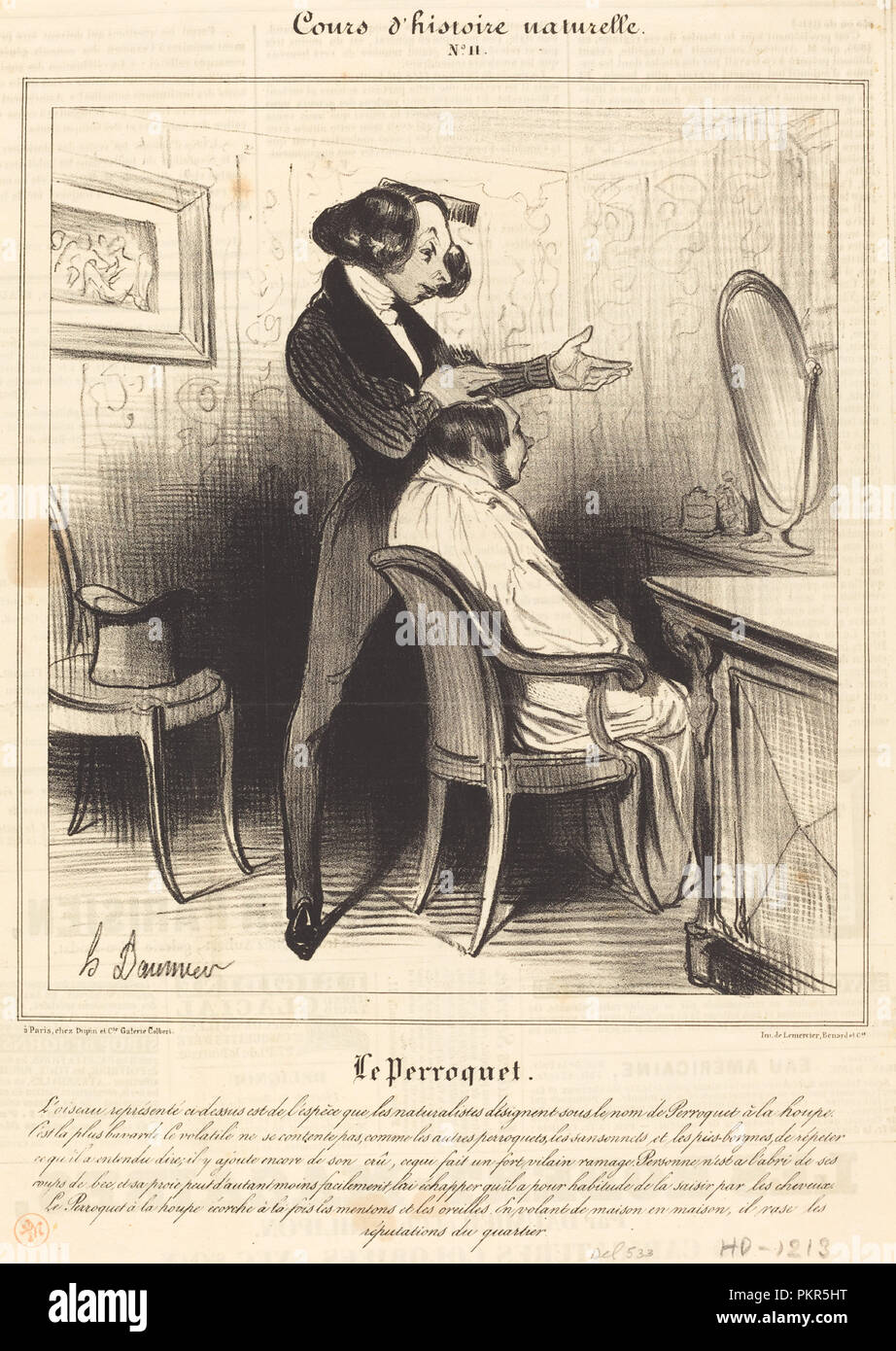 Le Perroquet. Stand: 1838. Medium: Lithographie auf Zeitungspapier. Museum: Nationalgalerie, Washington DC. Thema: Honoré Daumier. Stockfoto