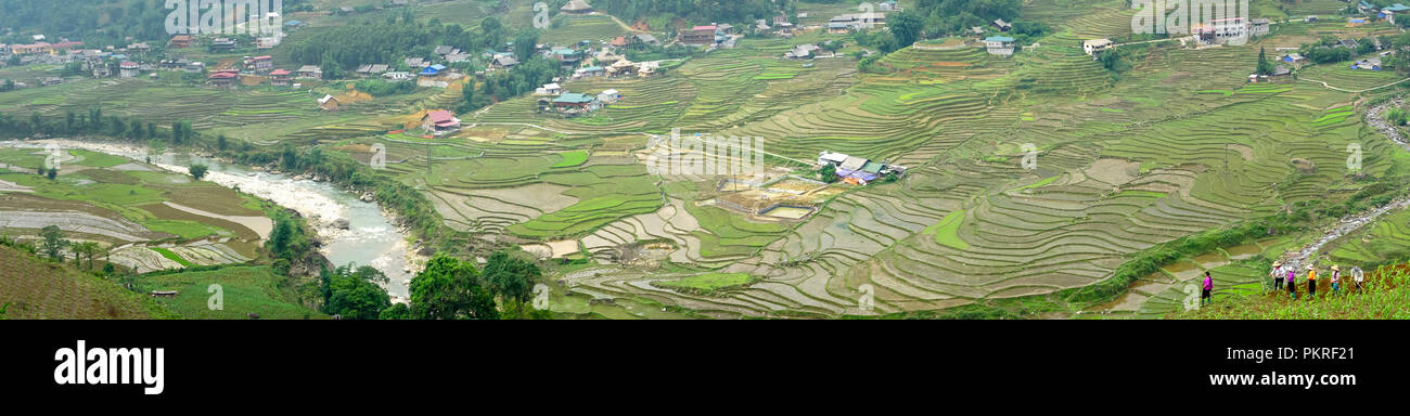 Blick in die ruhige Landschaft der Berge. Herrliche Szene des terrassierten Reisfeldern in Sapa, Lao Cai Provinz. Vietnam Stockfoto