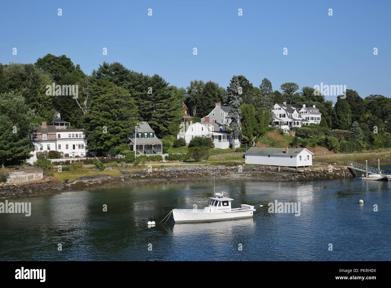 Boot auf dem York River, Maine, USA Stockfoto