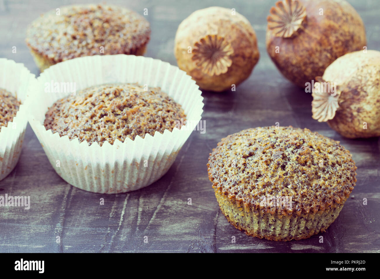 Frische hausgemachte Muffins mit Mohn Stockfoto