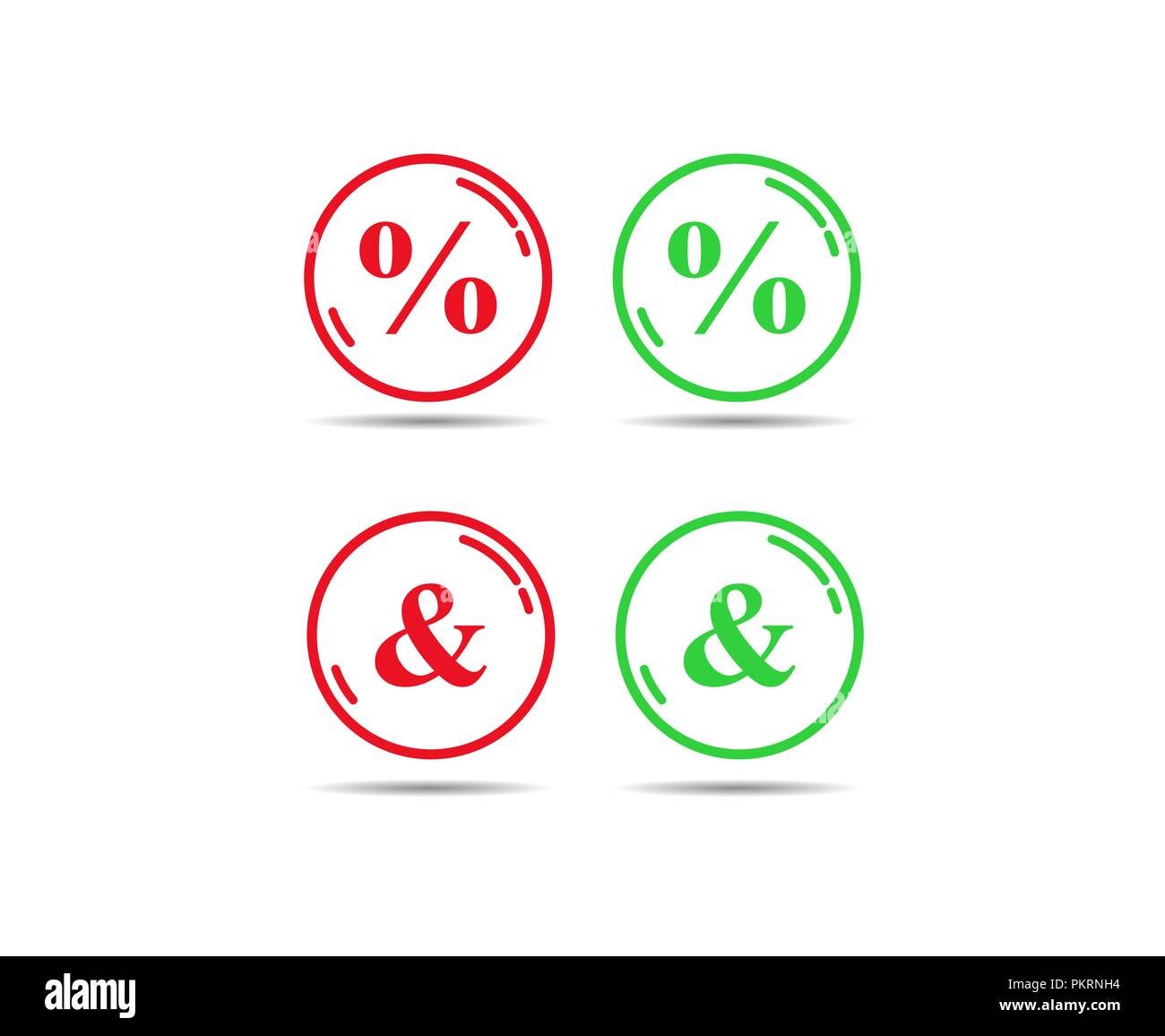 Grüne und rote Umriss eines Kreises mit den Zeichen der Prozentsatz und kaufmännisches Und-Zeichen Stock Vektor