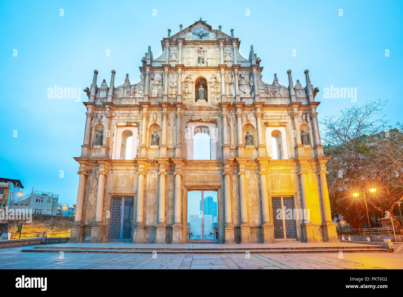 Ruinen der St. Pauls in der Nacht in Macao, China. Stockfoto