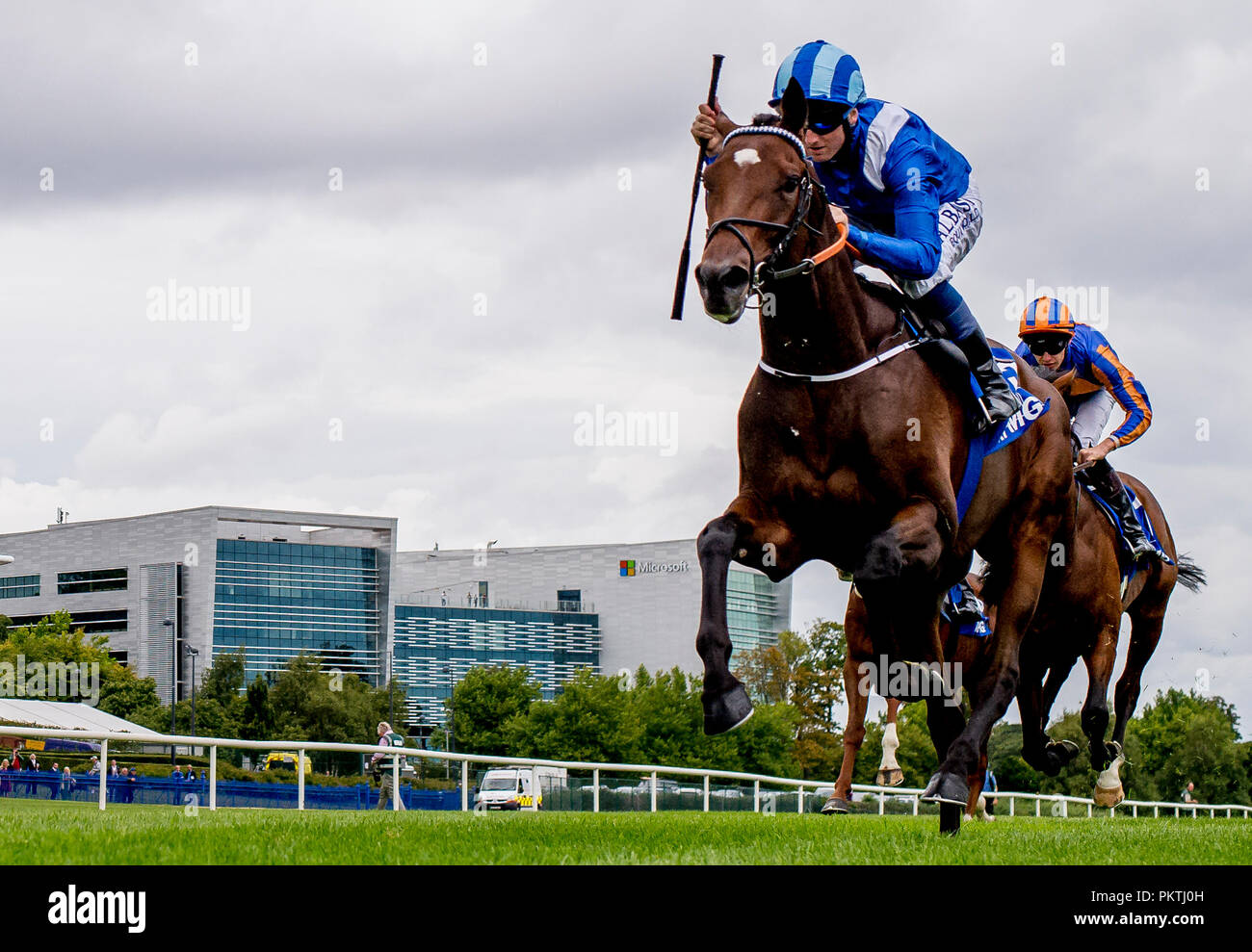 Dublin, DUB, USA. 15 Sep, 2018. September 15, 2018: Madhmoon, geritten von Kevin Prendergast, gewinnt die KPMG Champions Jugendliche Pfähle auf Irischen Meister Stakes Tag an der Rennbahn Leopardstown am 15. September 2018 in Dublin, Irland. Scott Serio/ESW/CSM/Alamy leben Nachrichten Stockfoto