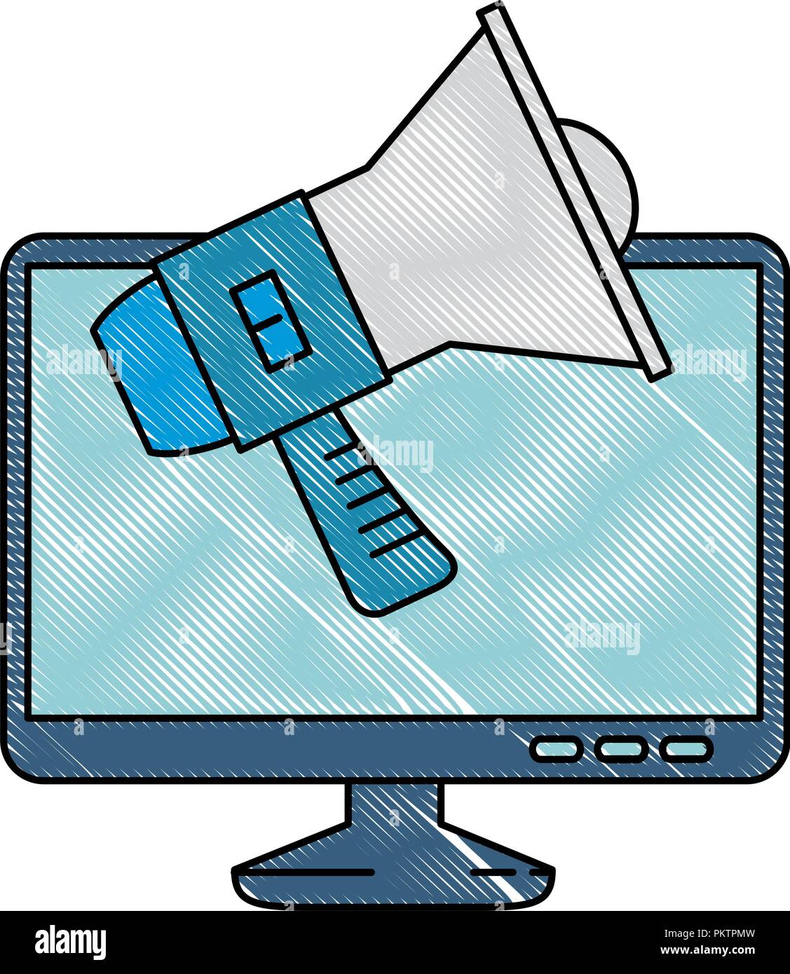 Computer Display mit Megaphon Ton Stock Vektor