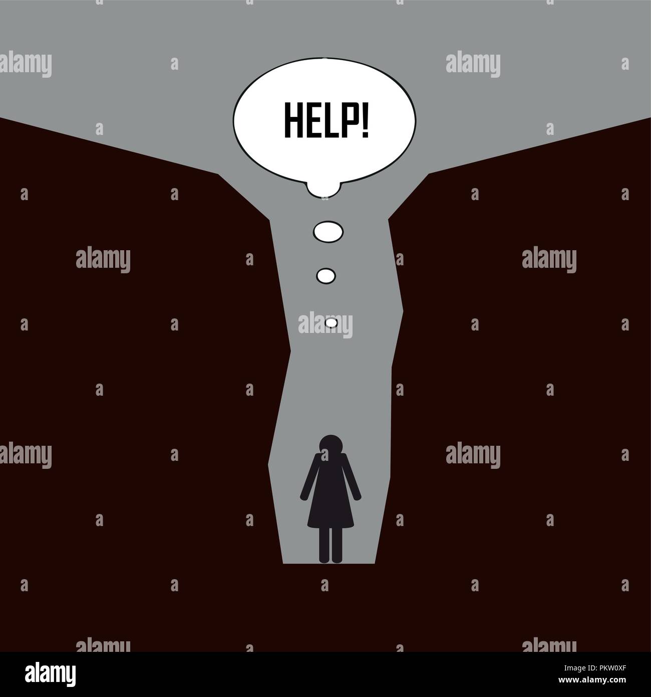 Traurige Frau allein in einem Canyon benötigen sie Hilfe Piktogramm Vektor-illustration EPS 10. Stock Vektor