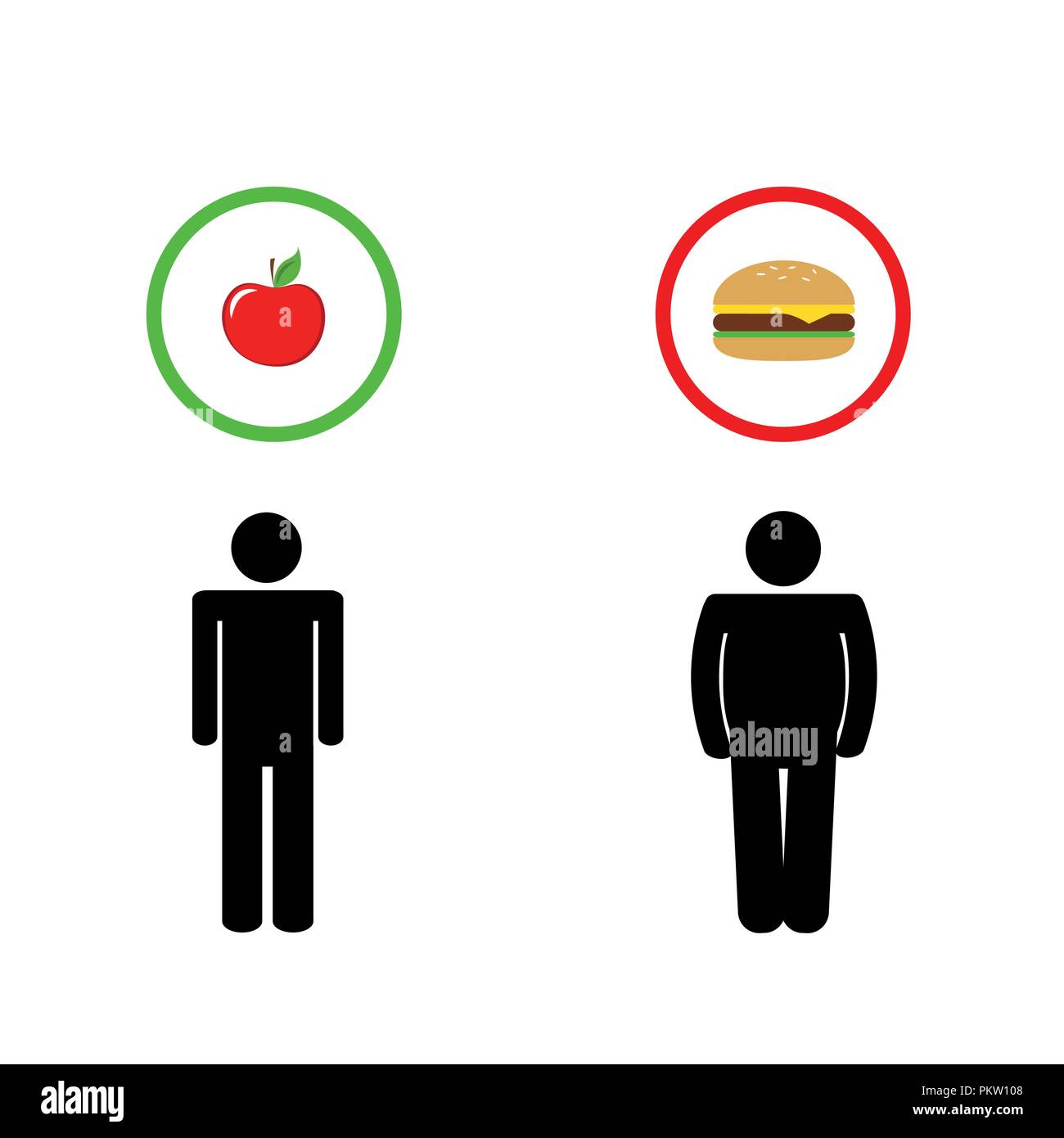 Man denke über gesunde und ungesunde fast food Piktogramm Vektor-illustration EPS 10. Stock Vektor