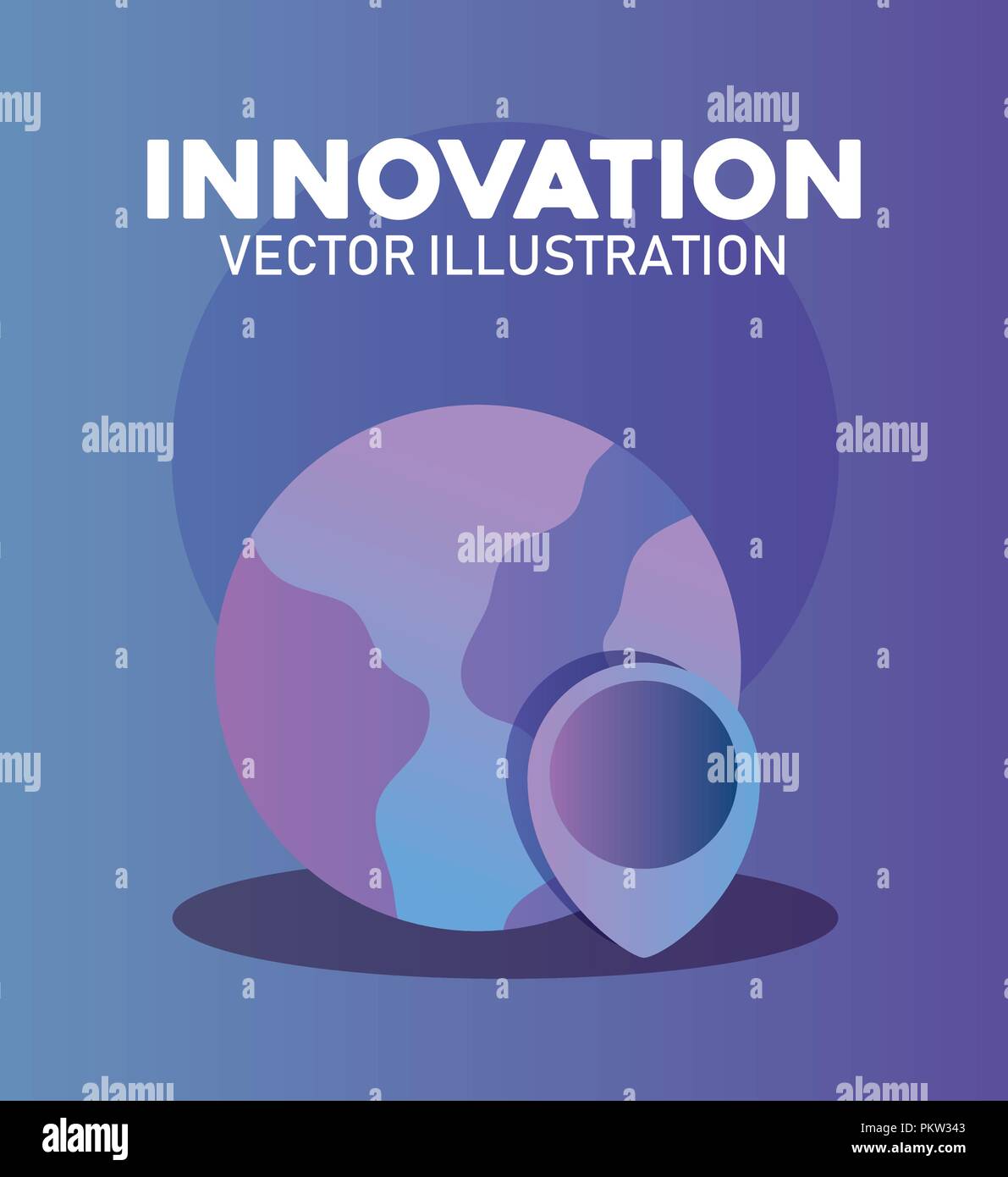 Innovation und Technologie Design mit Erde und Ort Stift über lila Hintergrund, farbenfrohen Design. Vector Illustration Stock Vektor