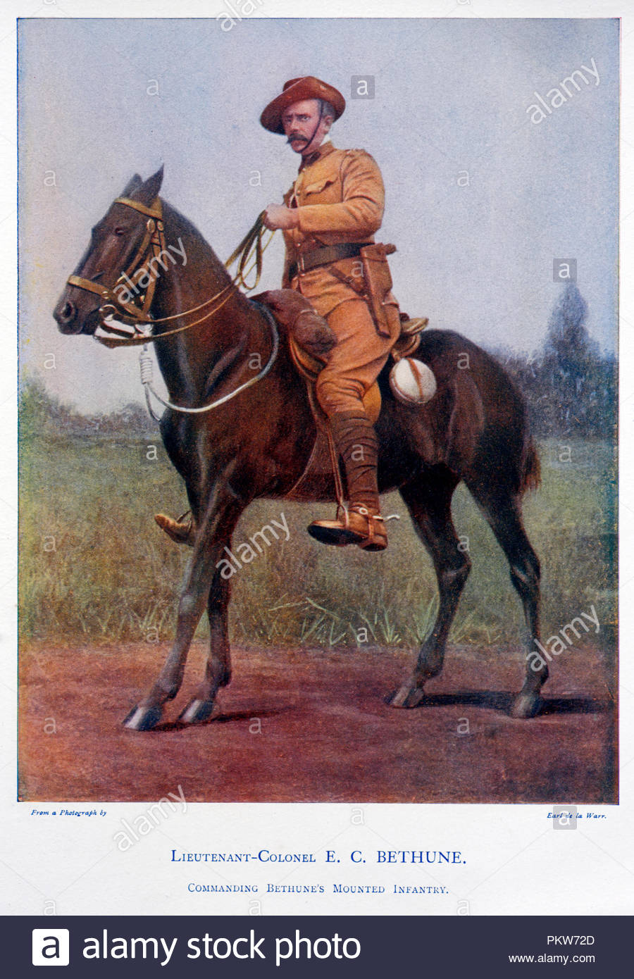 Generalleutnant Sir Edward Cecil Bethune, KCB, CVO, 1855 bis 1930, war ein britischer Offizier in der Armee, und führte seine eigene Regiment, Bethune's Montiert Infanterie, im Zweiten Burenkrieg und leitete die Territorials im Ersten Weltkrieg. Farbe Abbildung von 1900 Stockfoto