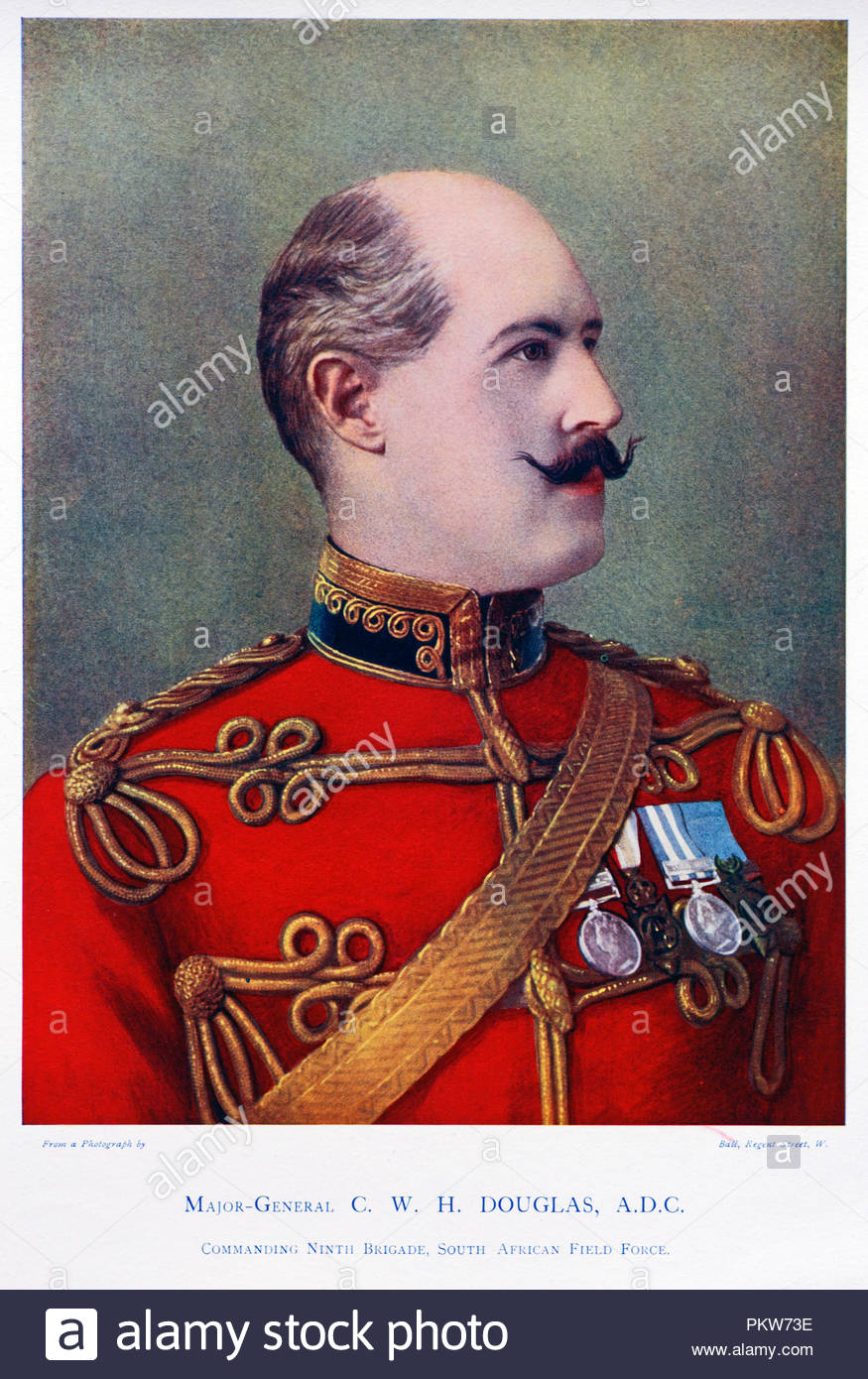 Generalmajor Sir Charles Whittingham Horsley Douglas, GCB, ADC, 1850 - 1914, war ein britischer Offizier in der Armee, die in der Zweiten Anglo-Afghan Krieg diente, der erste Burenkrieg, die suakin Expedition, im Zweiten Burenkrieg und der Erste Weltkrieg. Farbe Abbildung von 1900 Stockfoto