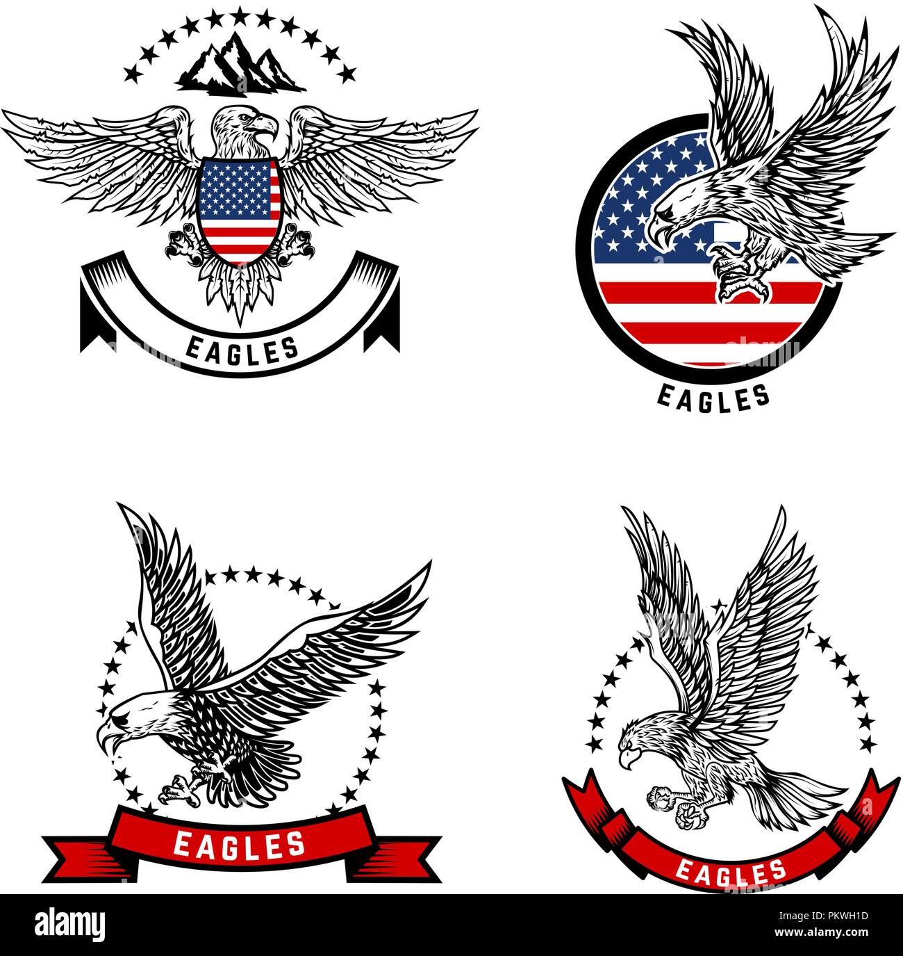 Festlegen Der Embleme Mit Adler Auf Usa Flagge Hintergrund Design Elemente Fur Label Emblem Logo Zeichen Vektor Illustration Stock Vektorgrafik Alamy