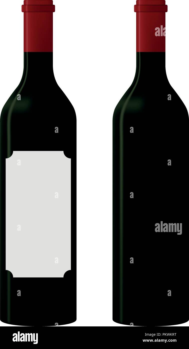 Rotwein Flasche mit leeres Etikett und eines ohne Label auf weißem Hintergrund. Vector Illustration. Kopieren Sie Platz im Etikett Stock Vektor