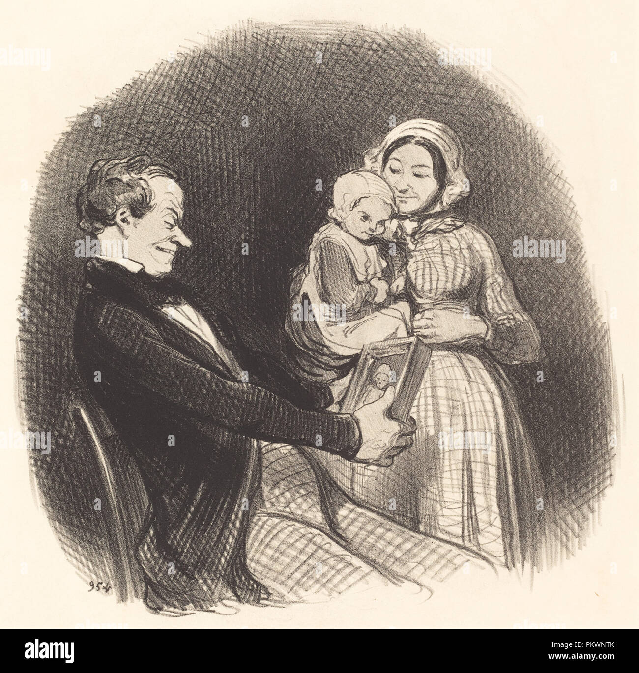 Papa contemplant l'image de son Bild. Stand: 1847. Medium: Lithographie. Museum: Nationalgalerie, Washington DC. Thema: Honoré Daumier. Stockfoto