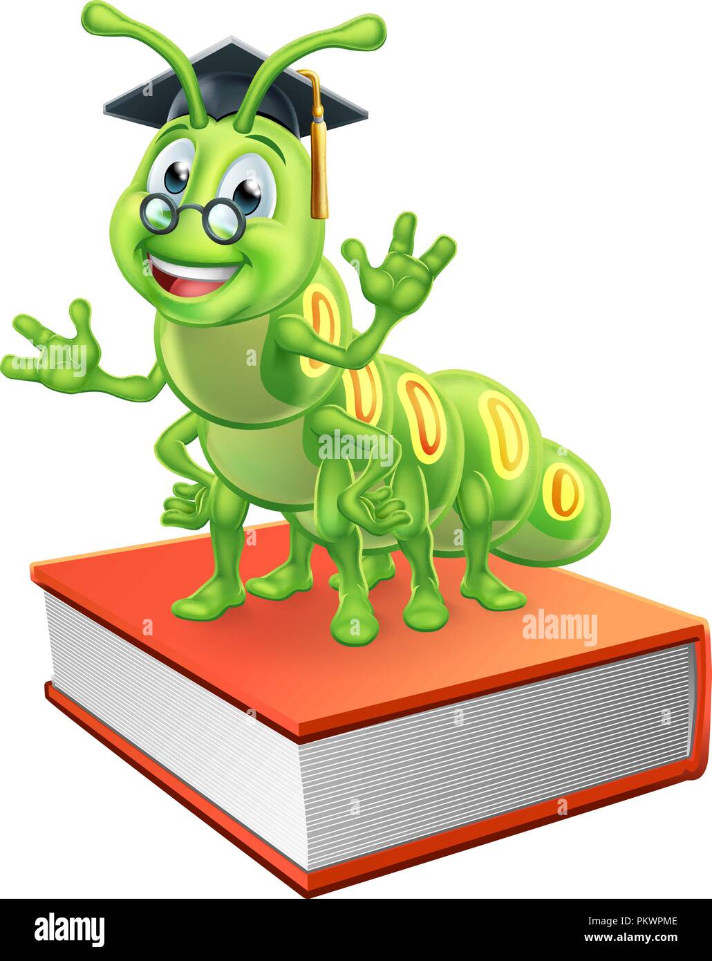 Absolvent Caterpillar Bücherwurm Wurm auf dem Buch Stock Vektor