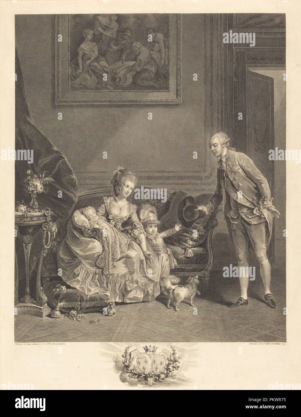 Le Duc de Chartres, Sohn epouse et ses enfants. Stand: 1779. Medium: Radierung und Gravur. Museum: Nationalgalerie, Washington DC. Autor: Augustin de Saint-Aubin und Isidore-Stanislas Helman. Stockfoto
