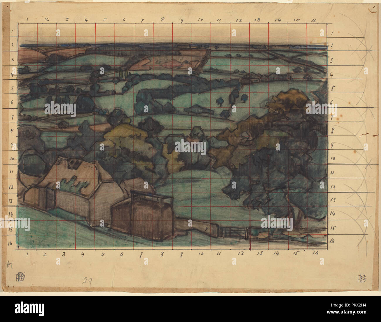 Rosmarin, Nr. 1 Devon. Vom: C. 1915. Maße: Blatt: 32,7 x 42 cm (12 7/8 x 16 9/16 in.) mount: 33,3 x 43,3 cm (13 1/8 x 17 1/16 in.). Medium: Aquarell mit schwarzer Kreide und Bleistift auf Papier Webten an Bord gelegt, mit einem grenzwertigen in weichen Graphit? Durch den Künstler und Quadrat für die Übertragung in Stift und rote Tinte. Museum: Nationalgalerie, Washington DC. Autor: Robert Polhill Bevan. Stockfoto