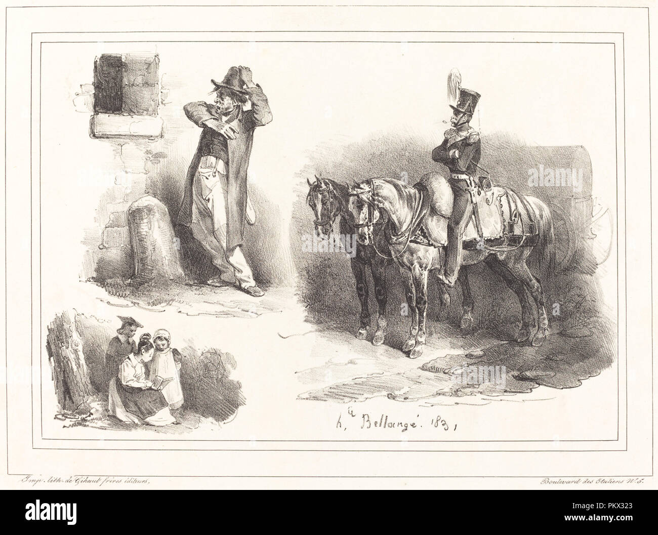 Drei Vignetten. Medium: Lithographie. Museum: Nationalgalerie, Washington DC. Autor: HIPPOLYTE BELLANGE. Stockfoto