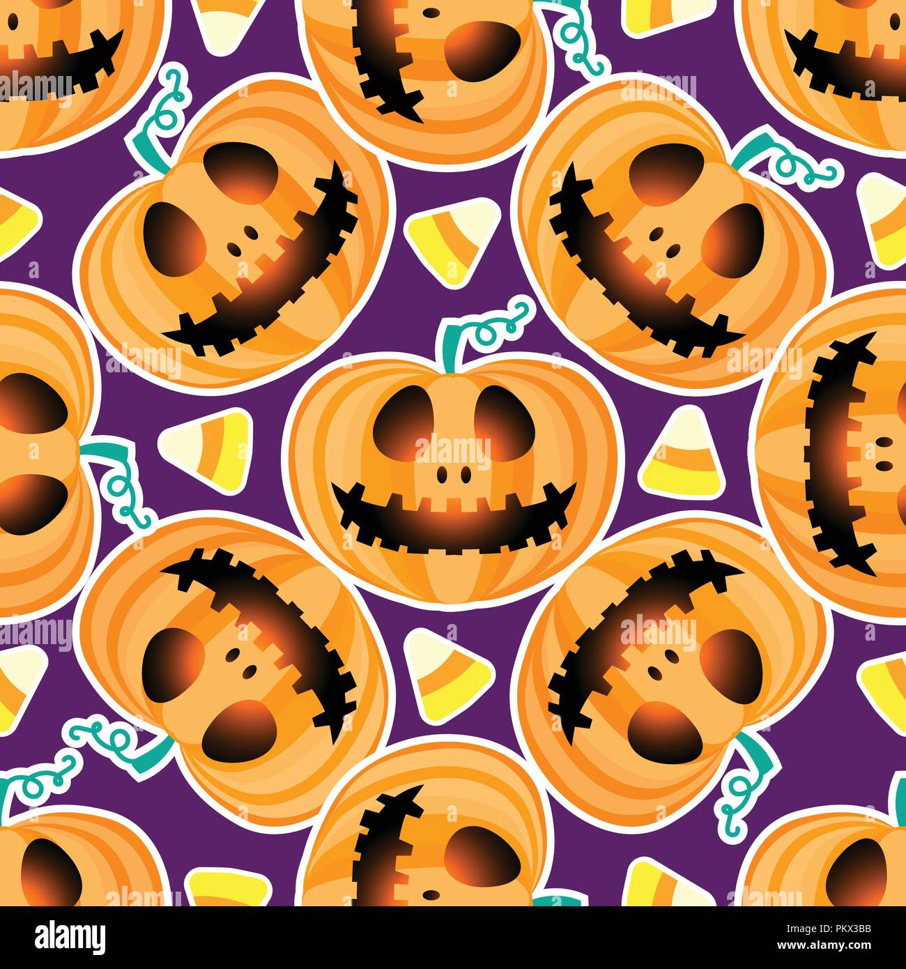 Happy Halloween jackolantern nahtlose Muster. Jack lantern Vektor-illustration isoliert auf lila Hintergrund. Stock Vektor