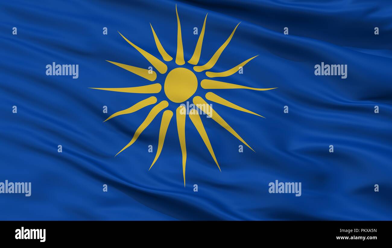 Griechische Mazedonien Flagge, Detailansicht, 3D-Rendering Stockfoto