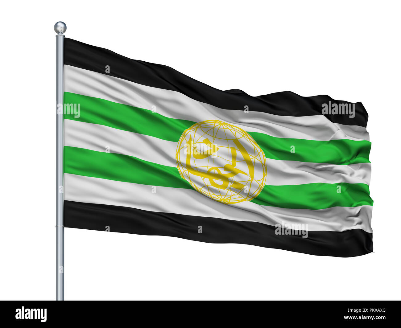 Harkat Ul Mujahidin Fahne Fahnenmast, isoliert auf weißem Hintergrund, 3D-Rendering Stockfoto