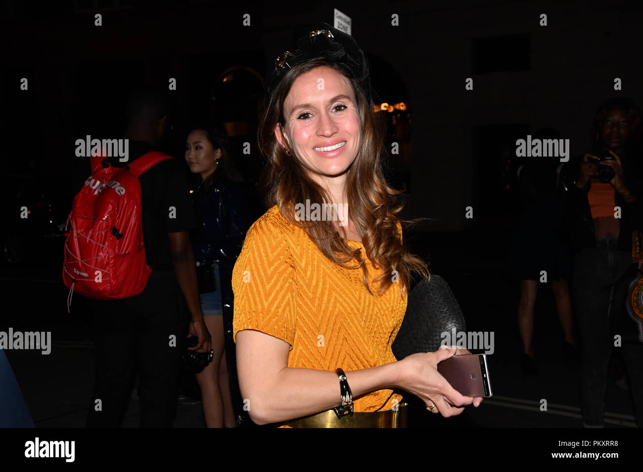 London, Großbritannien. 15. September 2018. Elspeth Pierce ist eine globale Radiomoderator besuchen Fashion Scout - SS 19 - London Fashion Week - Tag 2, London, UK. 15. September 2018. Bild Capital/Alamy leben Nachrichten Stockfoto