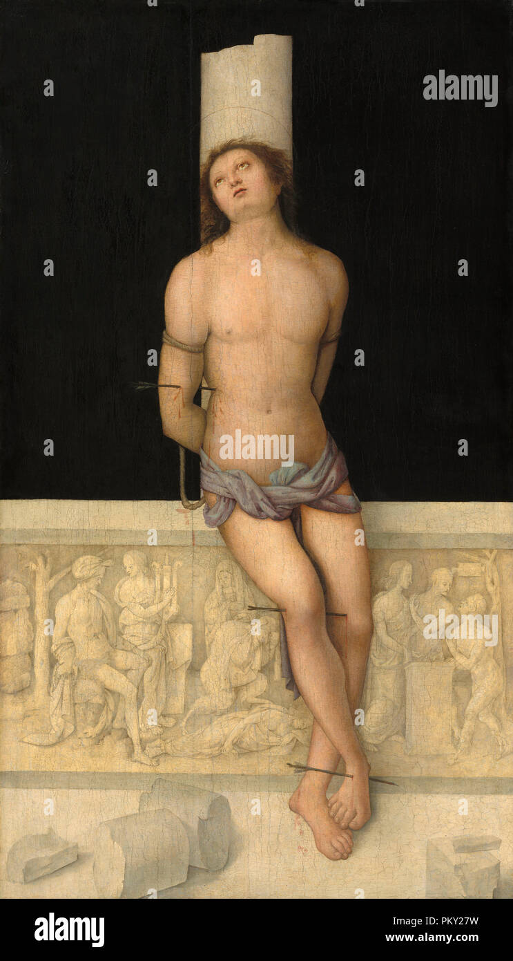 St. Sebastian. Vom: C. 1505. Maße: Gesamt: 114,9 x 66 cm (45 1/4 in. x 26 in.) gerahmt: 139,2 x 89,2 x 10,8 cm (54 13/16 x 35 1/8 x 4 1/4 in.). Medium: Öl auf. Museum: Nationalgalerie, Washington DC. Autor: Amico Aspertini. Stockfoto