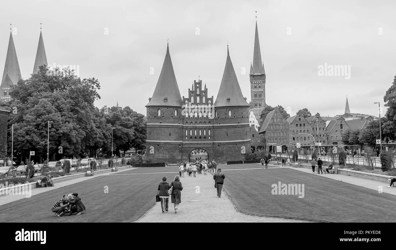 Früher als Freie Hansestadt ein unabhängiger Staat, Lübeck ist jetzt, im Hinblick auf Größe, die größte Stadt in der Region Schleswig Holstein. Stockfoto