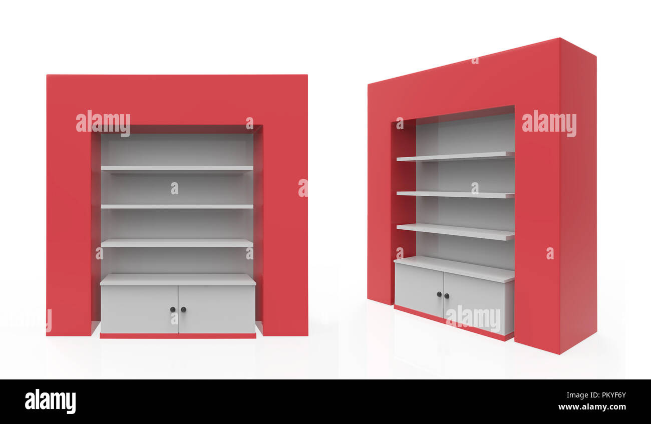 Telefon Zubehör Ständer, retail Display stand mit Haken für Produkt-, Anzeige steht auf weißem Hintergrund. 3D-Darstellung Stockfoto