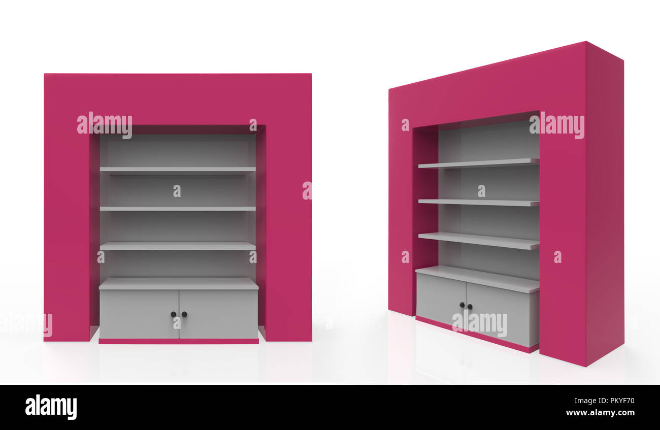 Telefon Zubehör Ständer, retail Display stand mit Haken für Produkt-, Anzeige steht auf weißem Hintergrund. 3D-Darstellung Stockfoto