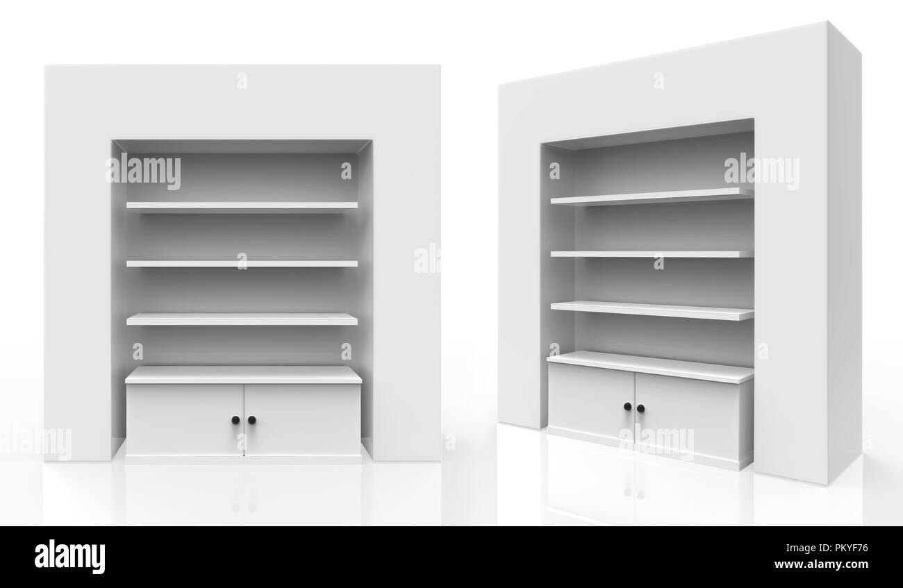 Telefon Zubehör Ständer, retail Display stand mit Haken für Produkt-, Anzeige steht auf weißem Hintergrund. 3D-Darstellung Stockfoto