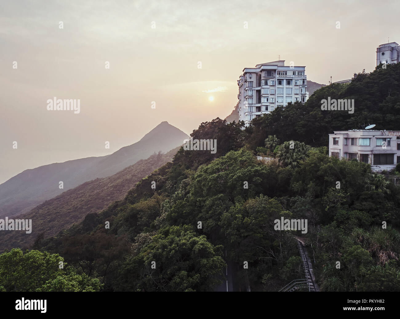 Sonnenuntergang von Hongkong vom Victoria Peak Stockfoto