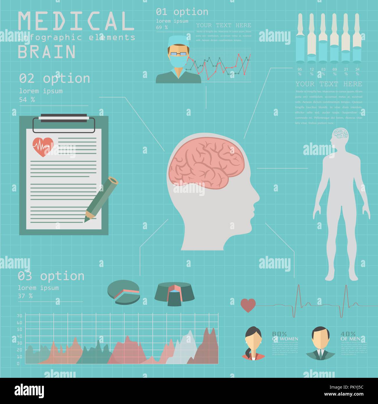 Medizin und Gesundheitswesen Infografik, Gehirn Infografiken. Vector Illustration Stock Vektor