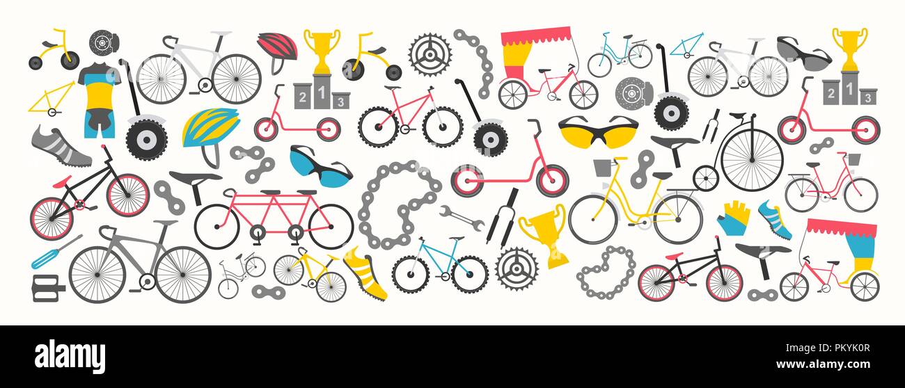 Fahrrad banner Grafik Design. Bike Typen. Vector Illustration flache Bauweise Stock Vektor