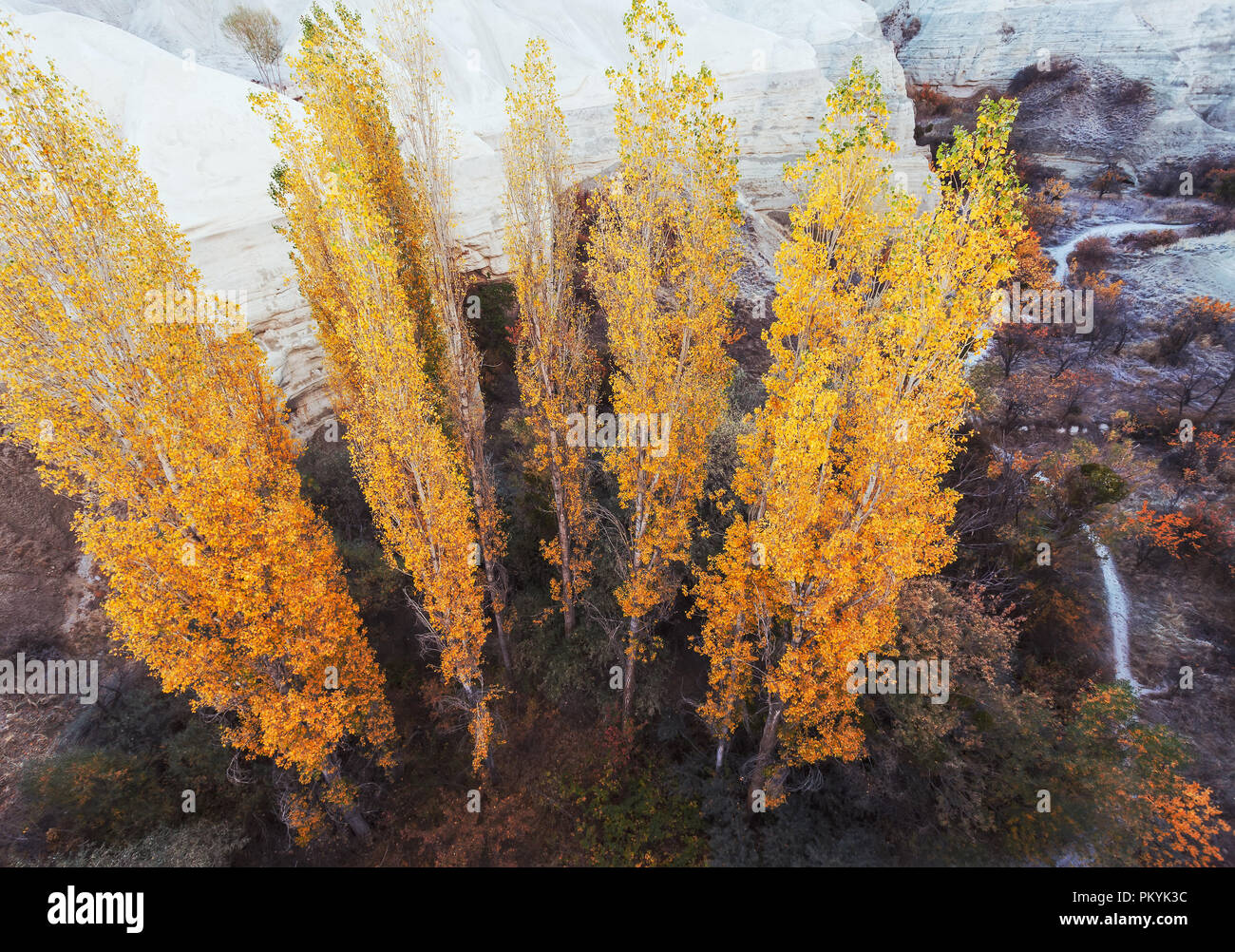 Natürliche Herbst Landschaft Vogelperspektive Szene in Kappadokien, Türkei Stockfoto