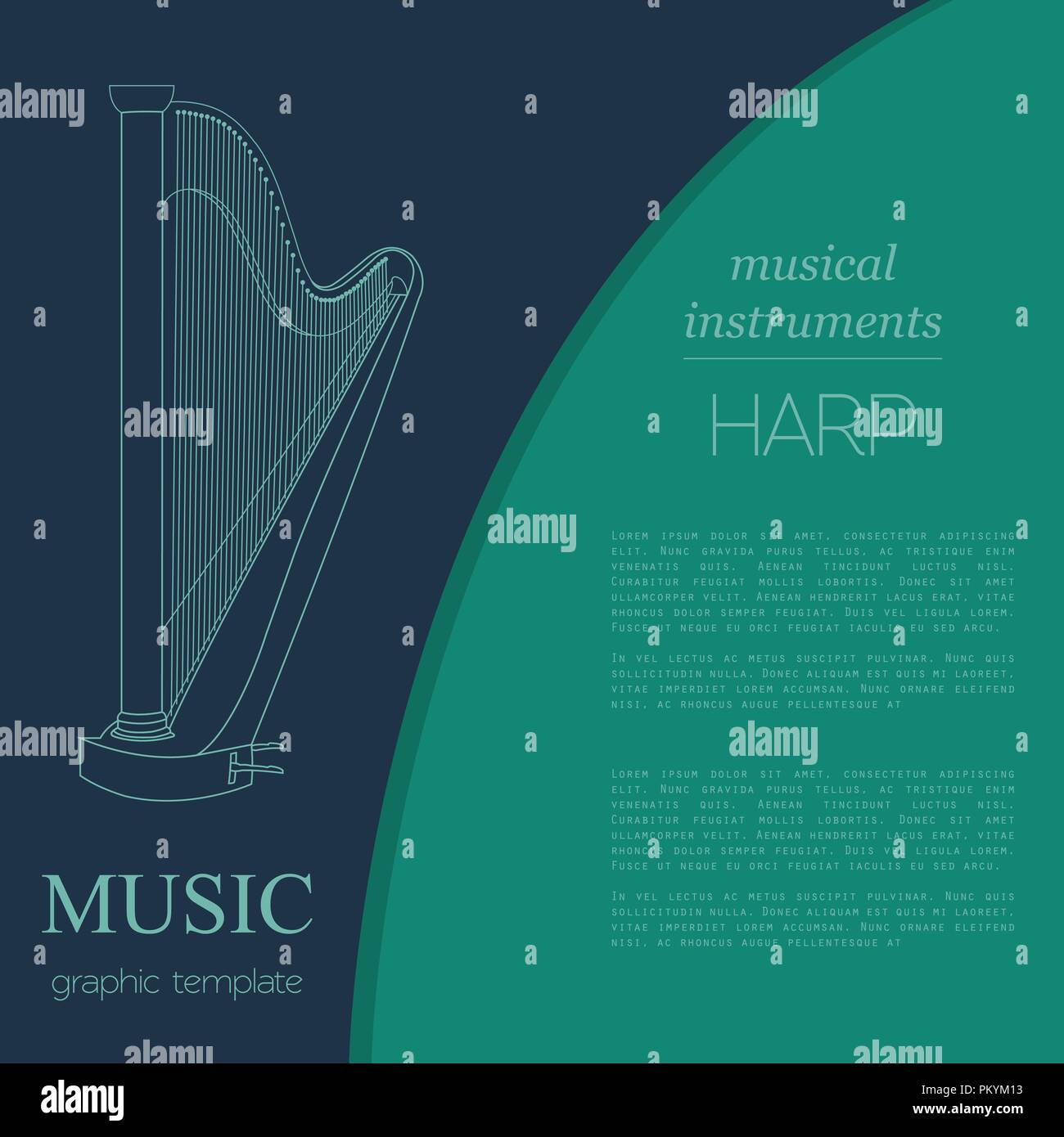 Musikinstrumente grafische Vorlage. Harfe. Vector Illustration Stock Vektor