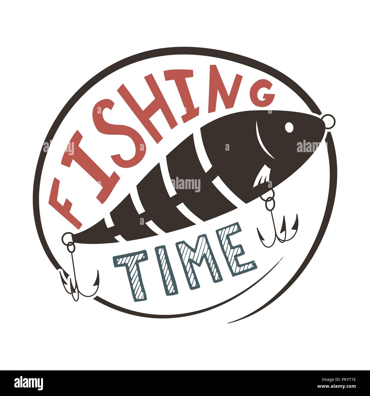 Angelzeit. Wobbler-Köder für Fische. Einfaches Logo. Vektorabbildung. Stock Vektor