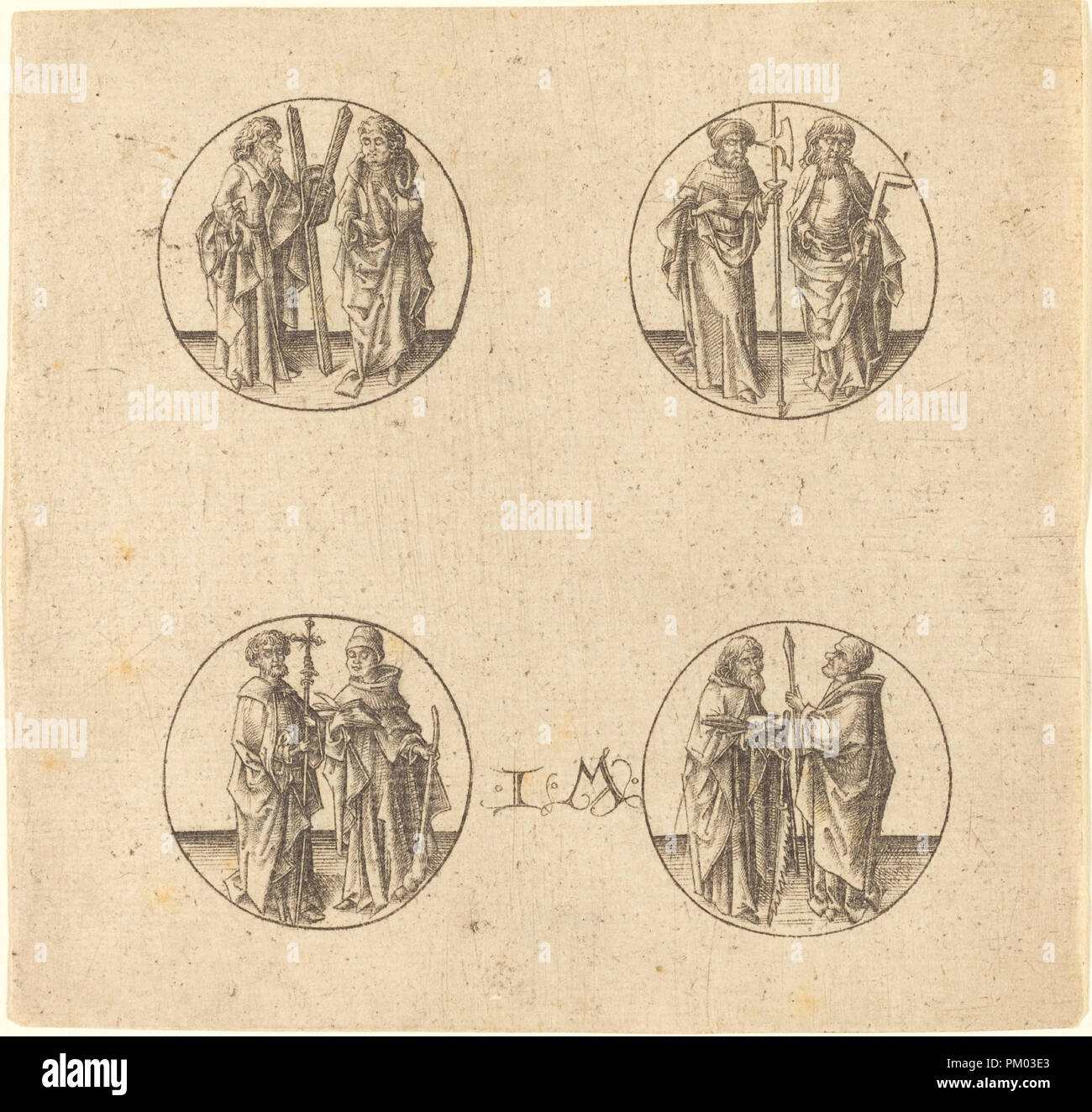 Acht Apostel in vier Roundels. Medium: Gravur. Museum: Nationalgalerie, Washington DC. Autor: Israhel van Meckenem. Stockfoto