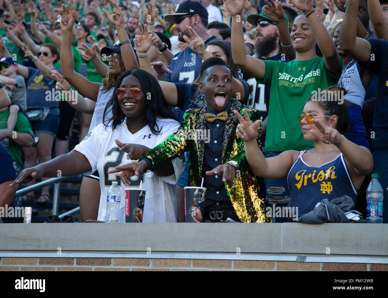 South Bend, Indiana, USA. 15 Sep, 2018. Notre Dame student Abschnitt cheers auf ihrer Mannschaft während der NCAA Football Spiel Action zwischen der Vanderbilt Commodores und die Notre Dame Fighting Irish im Notre Dame Stadium in South Bend, Indiana. Notre Dame besiegte Vanderbilt 22-17. Johann Mersits/CSM/Alamy leben Nachrichten Stockfoto