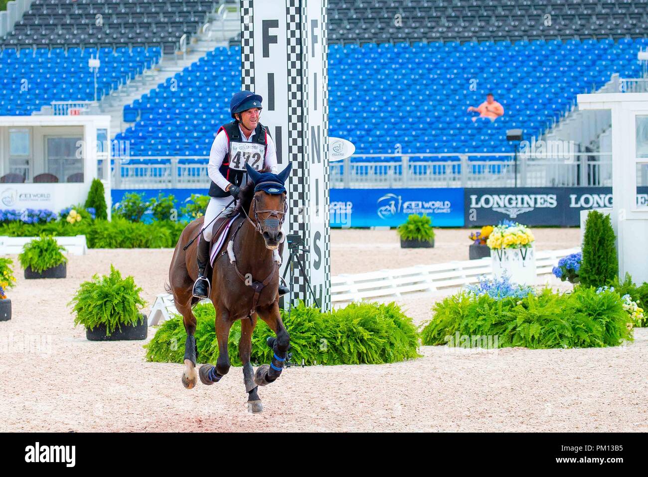 North Carolina, USA. 15 Sep, 2018. Phillip Dutton, Z. in der USA. Finish Line. Cross Country. Eventing. Tag 5. World Equestrian Games. WEG 2018 Tryon. North Carolina. USA. 15.09.2018. Credit: Sport in Bildern/Alamy leben Nachrichten Stockfoto