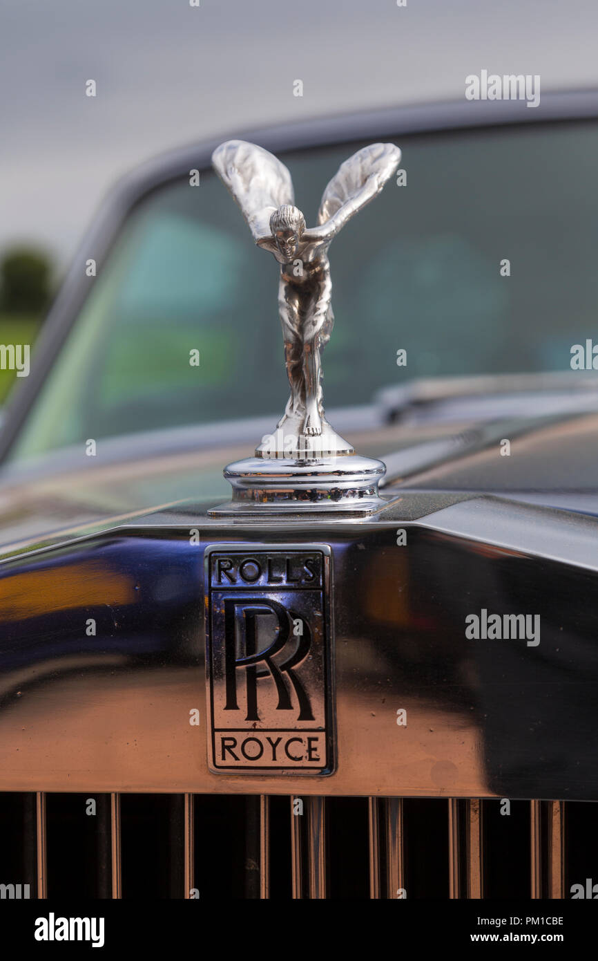 Rolls-Royce-Kühlers mit Abzeichen und "Geist der Ecstasy" statuette. Stockfoto