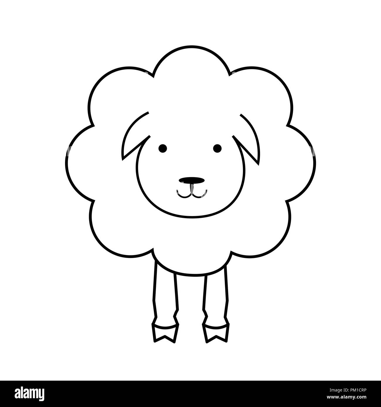 Cartoon Schaf. Line Lamm, umriss Symbol. Wool Textile Zeichen, Schwarz und Weiß. Fabric Symbol Stock Vektor