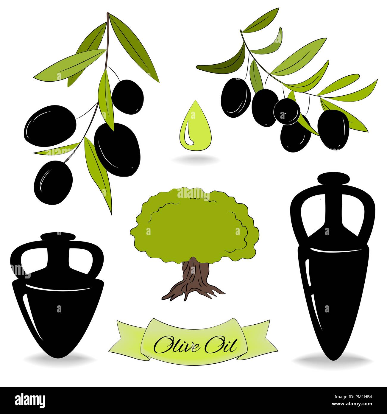 Olivenol Festgelegt Olzweige Olivenbaum Olivenol Vector Illustration Stock Vektorgrafik Alamy