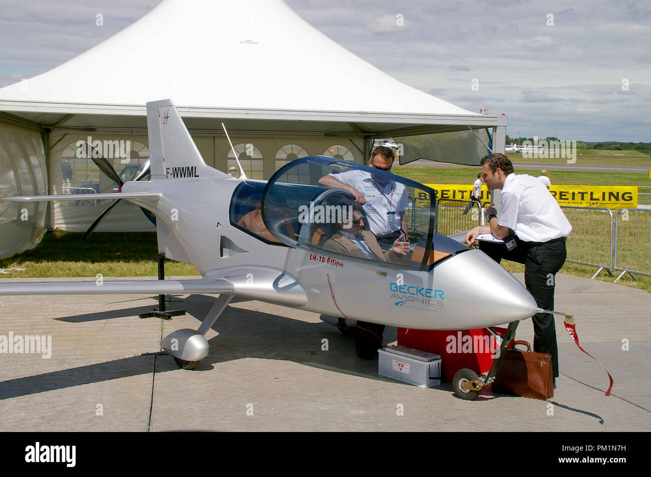 LH Aviation LH-10 Ellipse Leichtflugzeug auf der Farnborough International Airshow. Verkauf. Luft- und Raumfahrthandel. Kleines Kit-Flugzeug-Homebuilt-Projekt Stockfoto