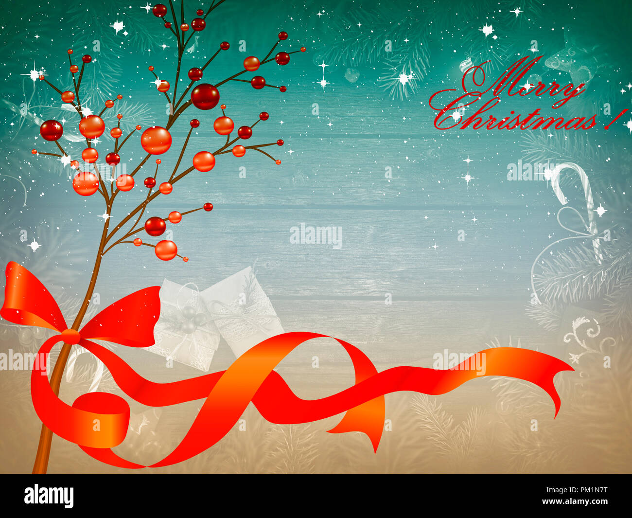 Frohe Weihnachten und guten Rutsch ins Neue Jahr Grußkarte. Stockfoto