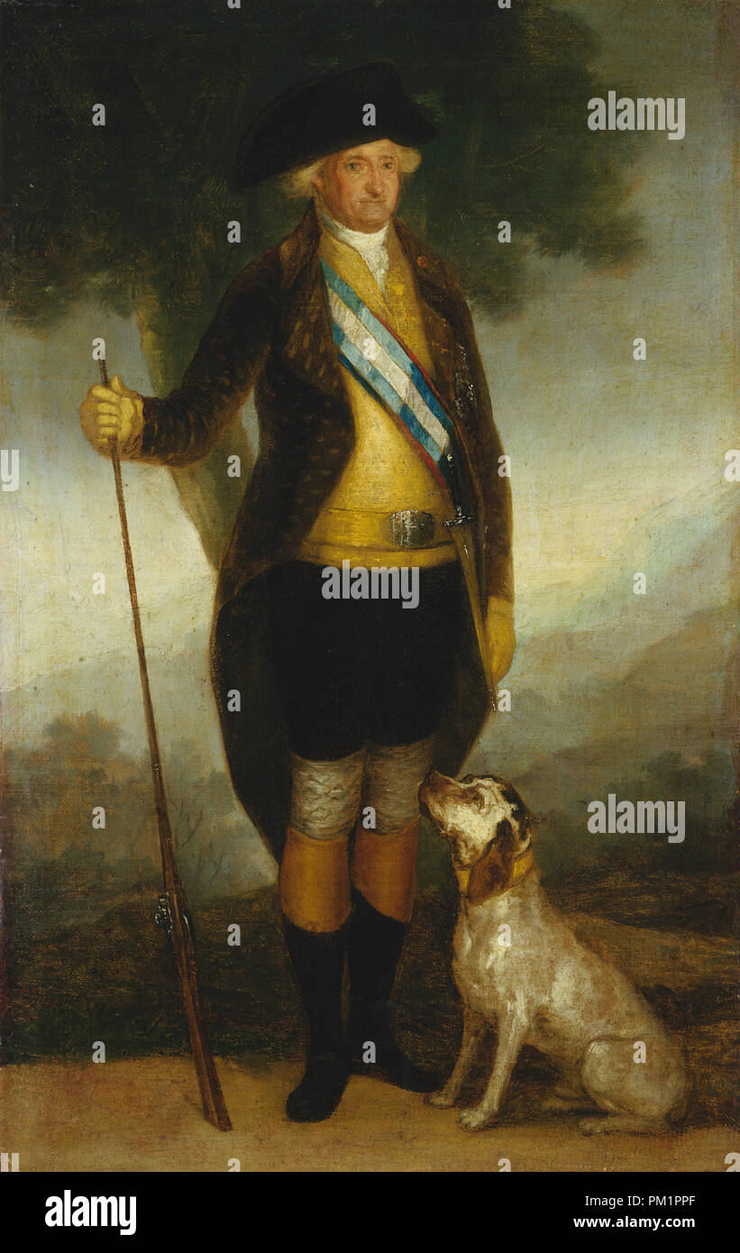 Karl IV. von Spanien als Jäger. Vom: C. 1799/1800. Maße: gesamt: 46,6 x 30 cm (18 3/8 x 11 13/16 in.). Medium: Öl auf Leinwand. Museum: Nationalgalerie, Washington DC. Thema: Workshop von Francisco de Goya. Stockfoto