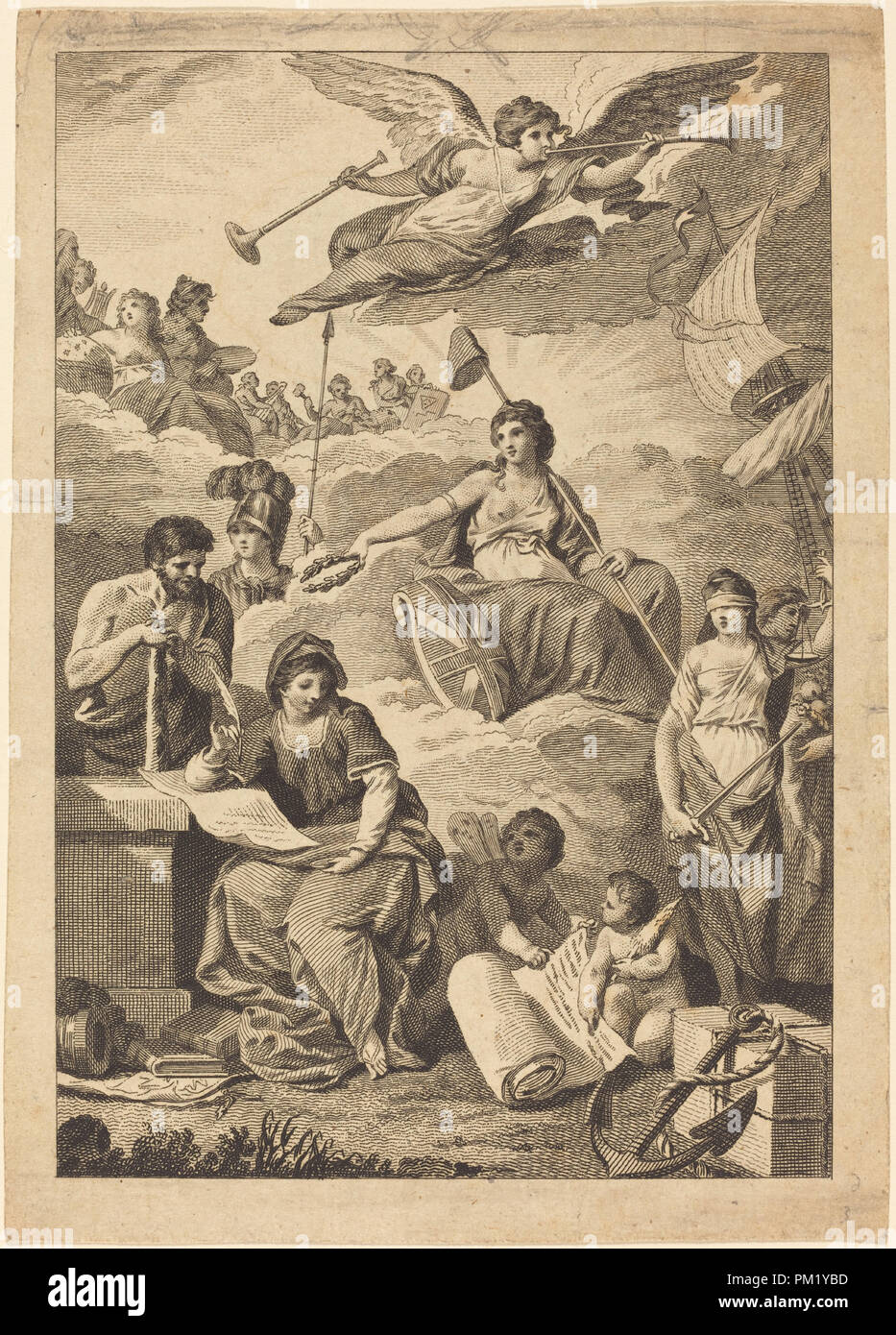 Allegorische Figur von Britannia (?) Mit Hercules, (Mars?), Justiz und Anderen. Vom: 19. Medium: Gravur. Museum: Nationalgalerie, Washington DC. Thema: Wahrscheinlich Britischen 19. Stockfoto