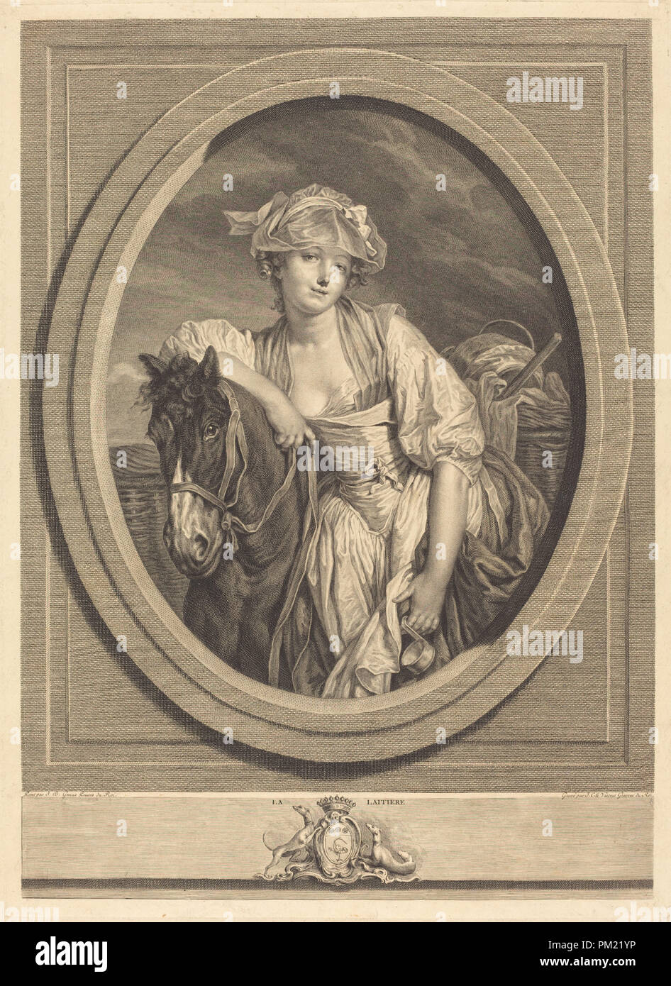 La laitiere. Stand: 1783. Medium: Radierung und Gravur. Museum: Nationalgalerie, Washington DC. Autor: Jean Charles Levasseur nach Jean-Baptiste Greuze. Stockfoto
