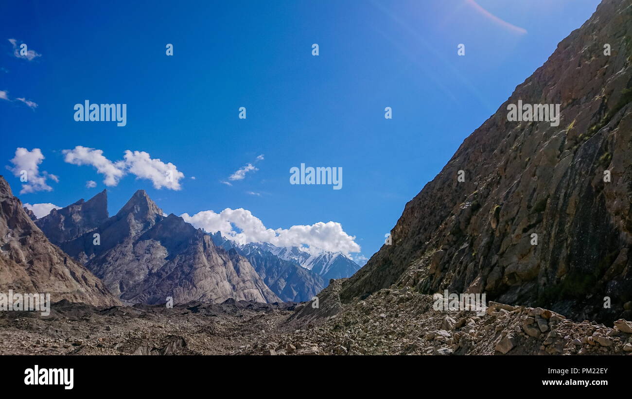 Trango Towers und Baltoro Gletscher Karakorum Pakistan, K2 Base Camp, Pakistan Stockfoto