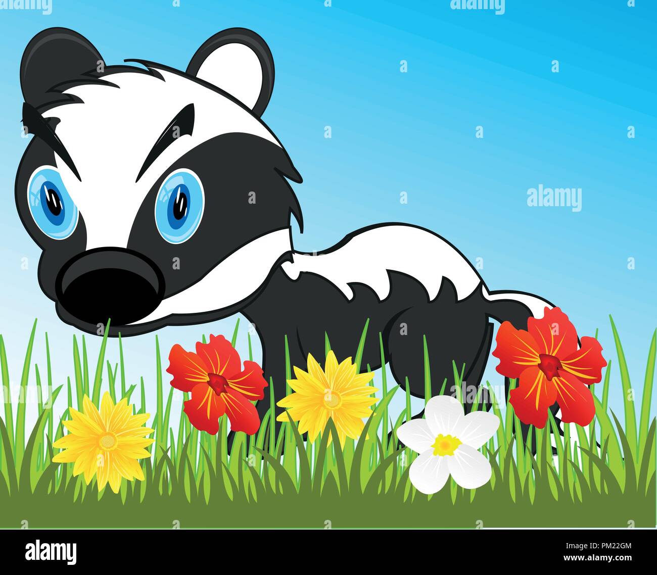 Vector Illustration der Tierwelt Badger auf Wiese mit Blumen Stock Vektor