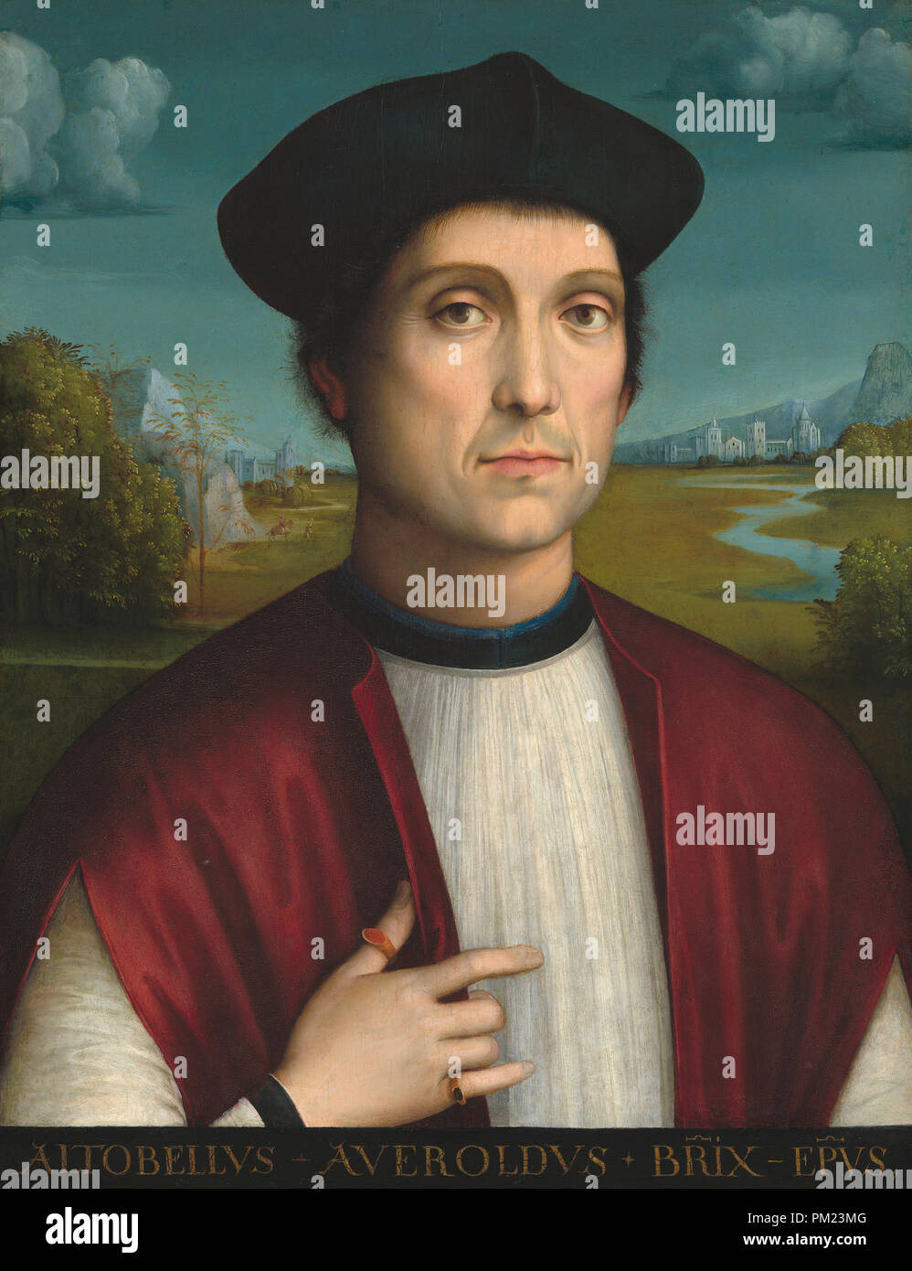 Bischof Altobello Averoldo. Vom: C. 1505. Abmessungen: lackierte Oberfläche: 52,8 x 40 cm (20 13/16 x 15 3/4 in.) Insgesamt (mit unbeschichtete Kanten): 54 x 40,8 cm (21 1/4 x 16 1/16 in.) gerahmt: 73,3 x 60,6 x 5,4 cm (28 7/8 x 23 7/8 x 2 1/8 in.). Medium: Öl auf Pappelholz. Museum: Nationalgalerie, Washington DC. Autor: Francesco Francia. Stockfoto
