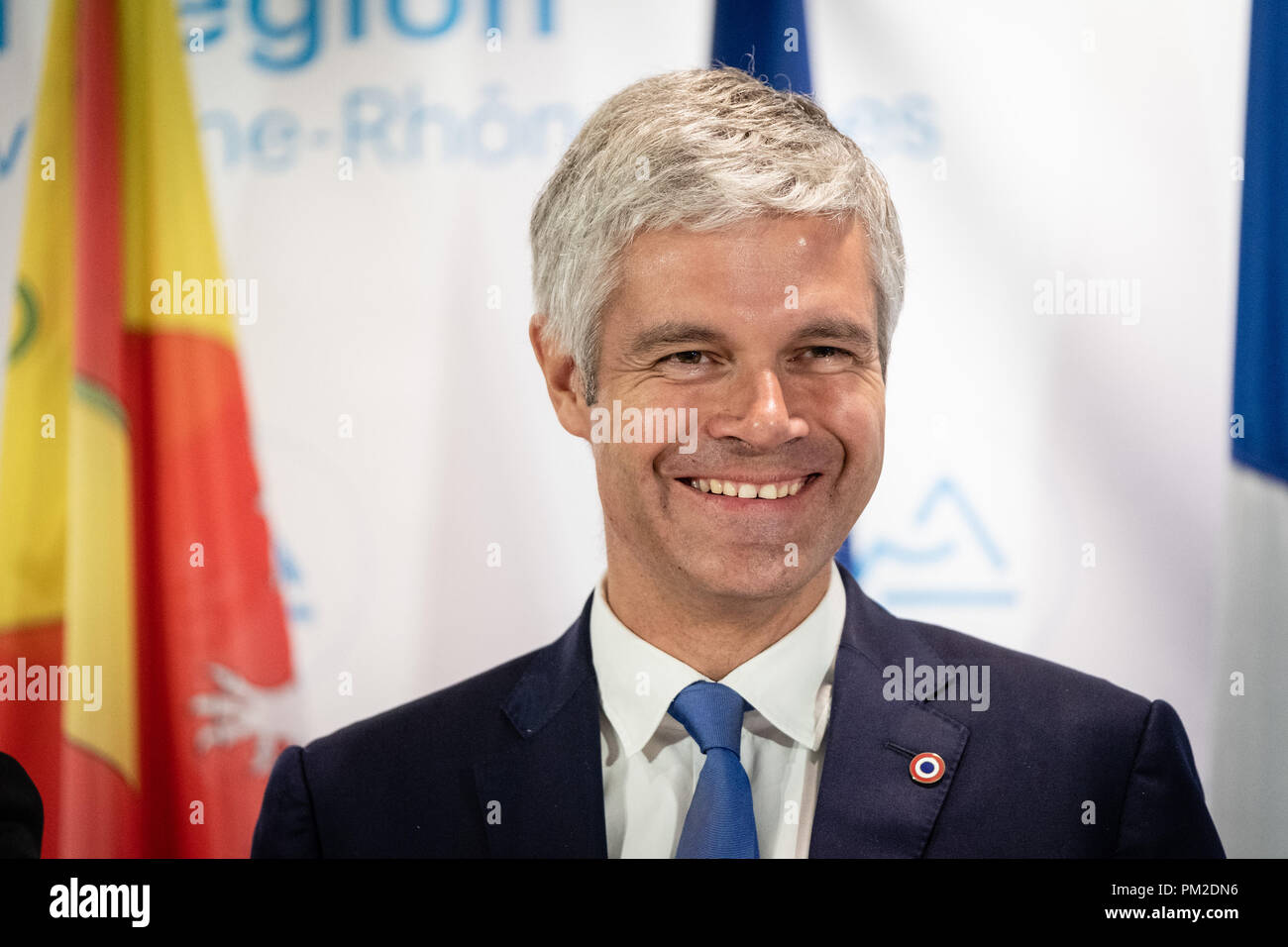 Lyon, Frankreich. 17. Sep 2018. Portrait von Laurent Wauquiez Präsident der Politischen Gruppe 'Les Républicains" und Präsident des Auvergne-Rh ône-Alpes region Credit: FRANCK CHAPOLARD/Alamy leben Nachrichten Stockfoto